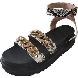 Snakeskin Patterned Women's Sandals with Gold Accents